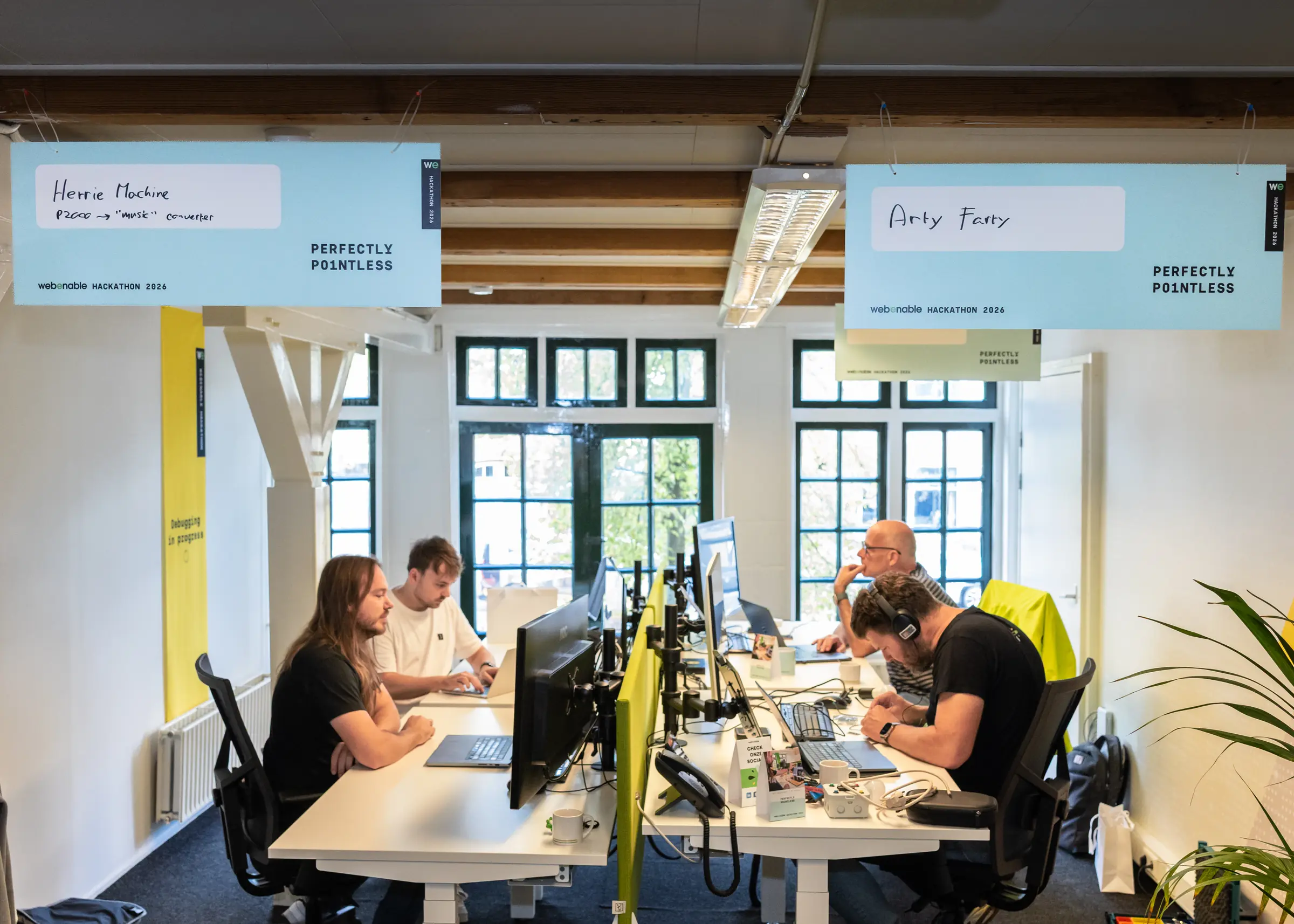 Herriemachine en Arty Farty werkplekken (Jeffrey, Marc, Jacco en Thijs)