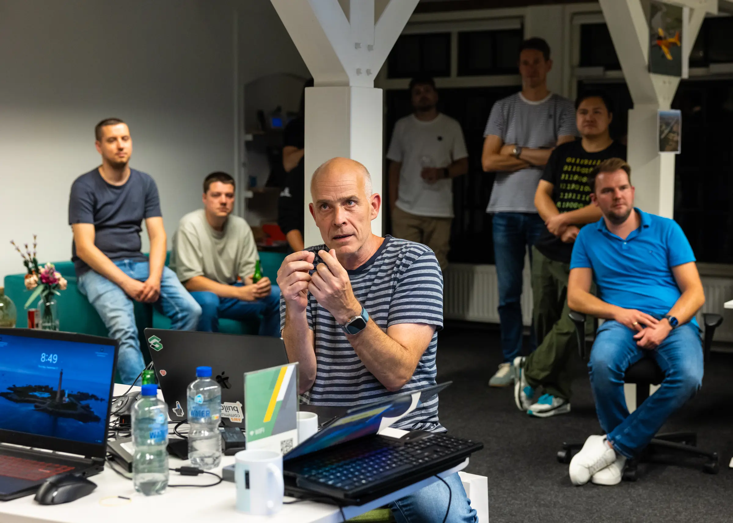Uitleg tijdens presentatie (Remco, Sybren, Jacco, Marc, Lars, Vincent en Henk)
